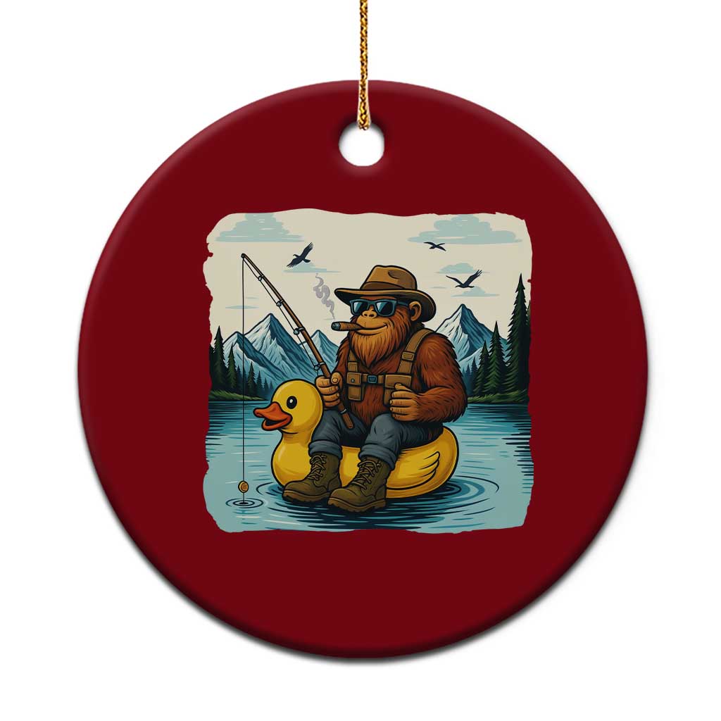 Funny Bigfoot Fishing Ceramic Ornament Sasquatch Sitting Rubber Duckie Cruise - undefined