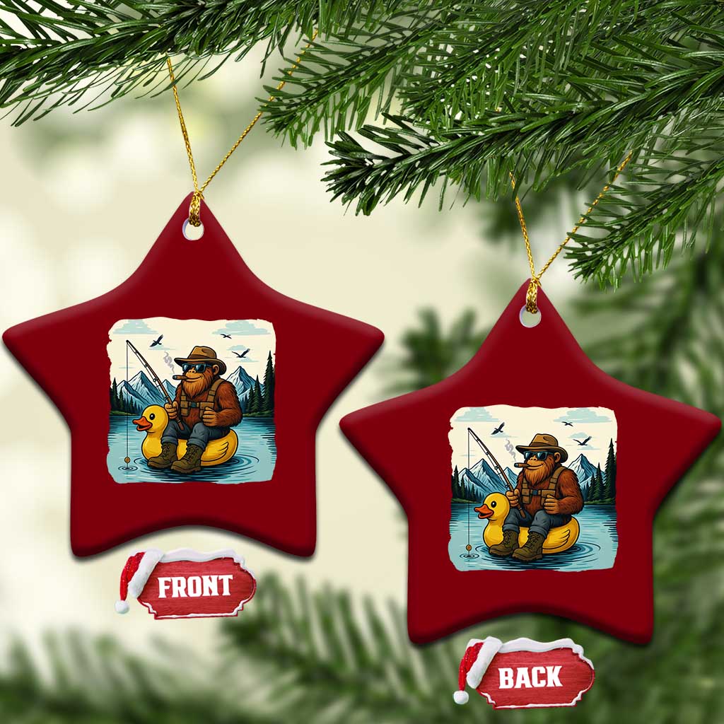 Funny Bigfoot Fishing Ceramic Ornament Sasquatch Sitting Rubber Duckie Cruise - undefined