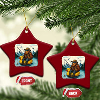 Funny Bigfoot Fishing Ceramic Ornament Sasquatch Sitting Rubber Duckie Cruise - undefined