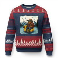 Funny Bigfoot Fishing Ugly Christmas Sweater Sasquatch Sitting Rubber Duckie Cruise - Wonder Print Shop