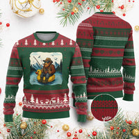 Funny Bigfoot Fishing Ugly Christmas Sweater Sasquatch Sitting Rubber Duckie Cruise - Wonder Print Shop