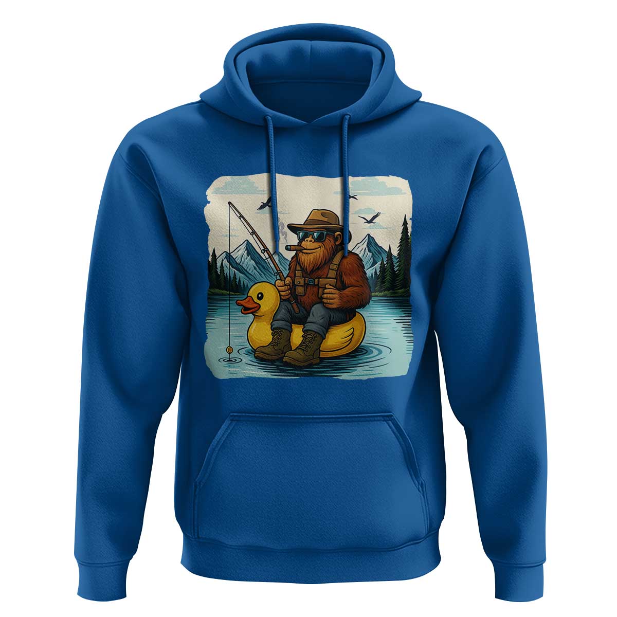 Funny Bigfoot Fishing Hoodie Sasquatch Sitting Rubber Duckie Cruise - Wonder Print Shop