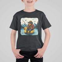 Funny Bigfoot Fishing T Shirt For Kid Sasquatch Sitting Rubber Duckie Cruise - Wonder Print Shop