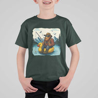 Funny Bigfoot Fishing T Shirt For Kid Sasquatch Sitting Rubber Duckie Cruise - Wonder Print Shop
