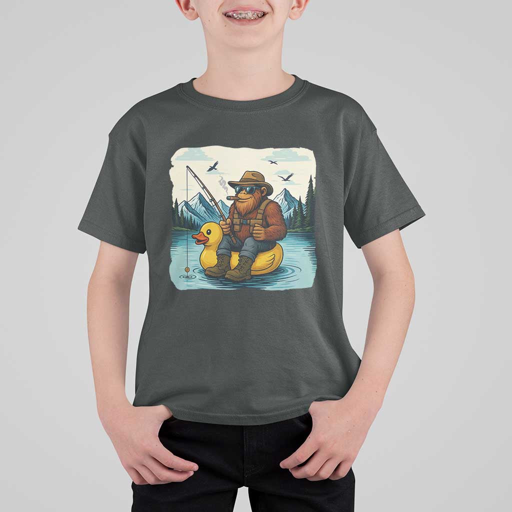 Funny Bigfoot Fishing T Shirt For Kid Sasquatch Sitting Rubber Duckie Cruise - Wonder Print Shop