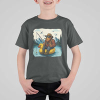 Funny Bigfoot Fishing T Shirt For Kid Sasquatch Sitting Rubber Duckie Cruise - Wonder Print Shop