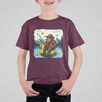 Funny Bigfoot Fishing T Shirt For Kid Sasquatch Sitting Rubber Duckie Cruise - Wonder Print Shop