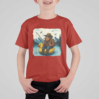 Funny Bigfoot Fishing T Shirt For Kid Sasquatch Sitting Rubber Duckie Cruise - Wonder Print Shop