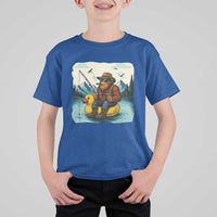 Funny Bigfoot Fishing T Shirt For Kid Sasquatch Sitting Rubber Duckie Cruise - Wonder Print Shop