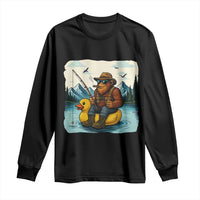 Funny Bigfoot Fishing Long Sleeve Shirt Sasquatch Sitting Rubber Duckie Cruise - Wonder Print Shop