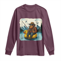 Funny Bigfoot Fishing Long Sleeve Shirt Sasquatch Sitting Rubber Duckie Cruise - Wonder Print Shop