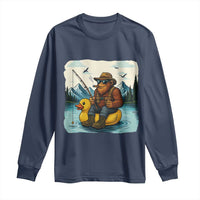 Funny Bigfoot Fishing Long Sleeve Shirt Sasquatch Sitting Rubber Duckie Cruise - Wonder Print Shop