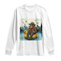 Funny Bigfoot Fishing Long Sleeve Shirt Sasquatch Sitting Rubber Duckie Cruise - Wonder Print Shop