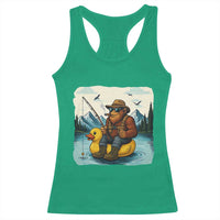 Funny Bigfoot Fishing Racerback Tank Top Sasquatch Sitting Rubber Duckie Cruise - Wonder Print Shop