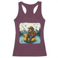 Funny Bigfoot Fishing Racerback Tank Top Sasquatch Sitting Rubber Duckie Cruise - Wonder Print Shop