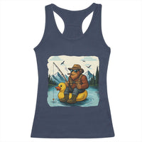 Funny Bigfoot Fishing Racerback Tank Top Sasquatch Sitting Rubber Duckie Cruise - Wonder Print Shop