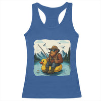 Funny Bigfoot Fishing Racerback Tank Top Sasquatch Sitting Rubber Duckie Cruise - Wonder Print Shop
