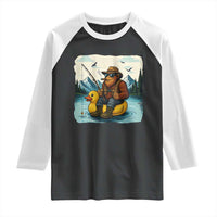 Funny Bigfoot Fishing Raglan Shirt Sasquatch Sitting Rubber Duckie Cruise - Wonder Print Shop