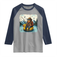 Funny Bigfoot Fishing Raglan Shirt Sasquatch Sitting Rubber Duckie Cruise - Wonder Print Shop