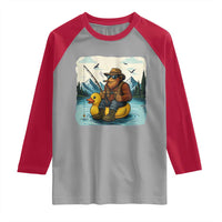 Funny Bigfoot Fishing Raglan Shirt Sasquatch Sitting Rubber Duckie Cruise - Wonder Print Shop