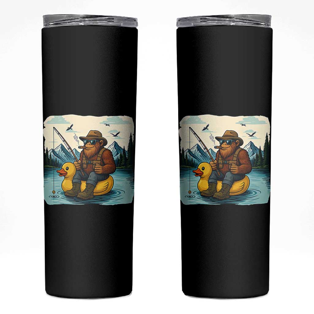 Funny Bigfoot Fishing Skinny Tumbler Sasquatch Sitting Rubber Duckie Cruise - Wonder Print Shop