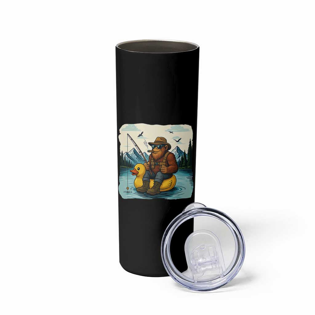 Funny Bigfoot Fishing Skinny Tumbler Sasquatch Sitting Rubber Duckie Cruise - Wonder Print Shop