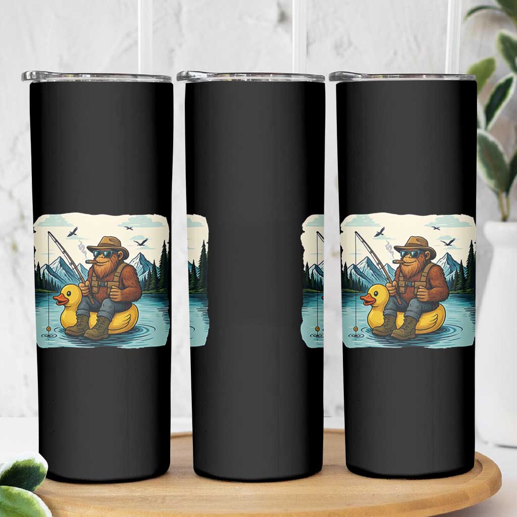 Funny Bigfoot Fishing Skinny Tumbler Sasquatch Sitting Rubber Duckie Cruise - Wonder Print Shop