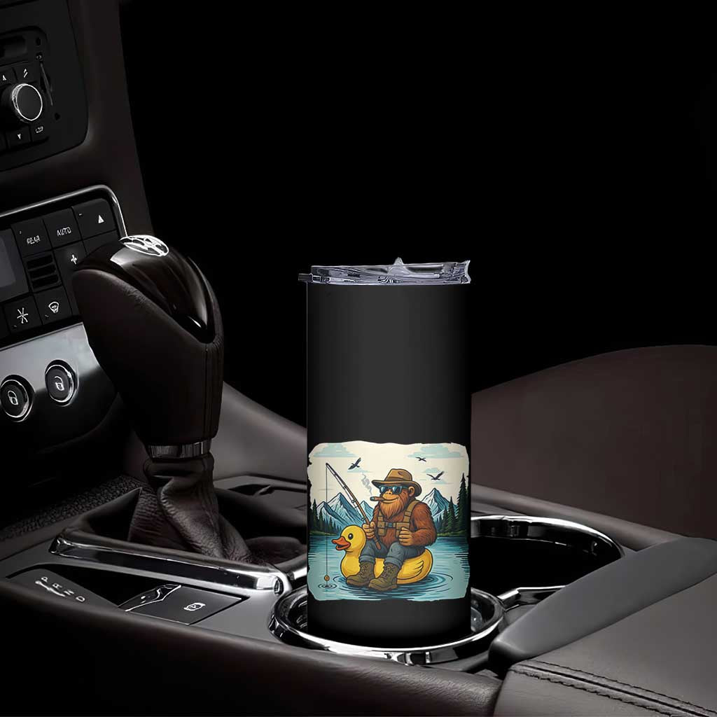 Funny Bigfoot Fishing Skinny Tumbler Sasquatch Sitting Rubber Duckie Cruise - Wonder Print Shop