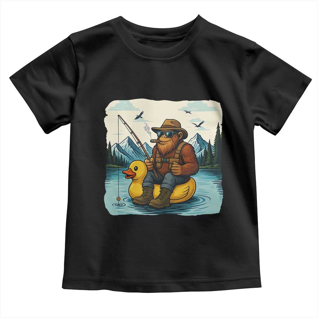 Funny Bigfoot Fishing Toddler T Shirt Sasquatch Sitting Rubber Duckie Cruise - Wonder Print Shop
