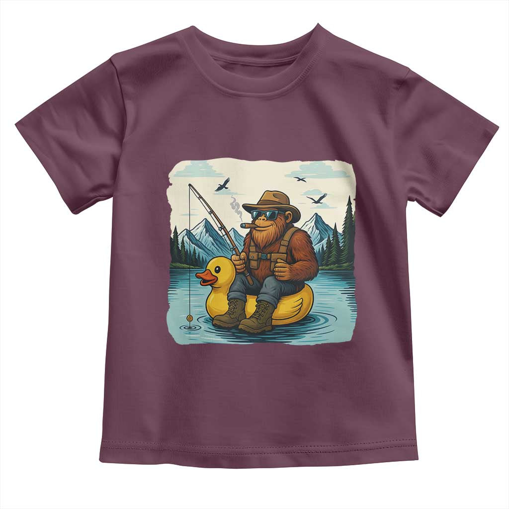 Funny Bigfoot Fishing Toddler T Shirt Sasquatch Sitting Rubber Duckie Cruise - Wonder Print Shop