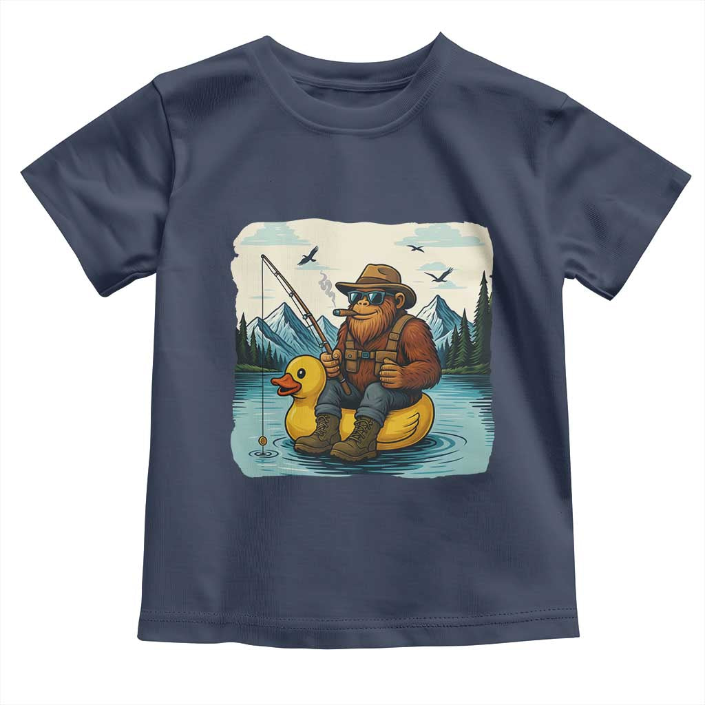 Funny Bigfoot Fishing Toddler T Shirt Sasquatch Sitting Rubber Duckie Cruise - Wonder Print Shop