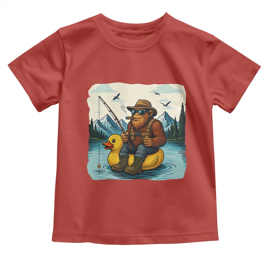 Funny Bigfoot Fishing Toddler T Shirt Sasquatch Sitting Rubber Duckie Cruise - Wonder Print Shop