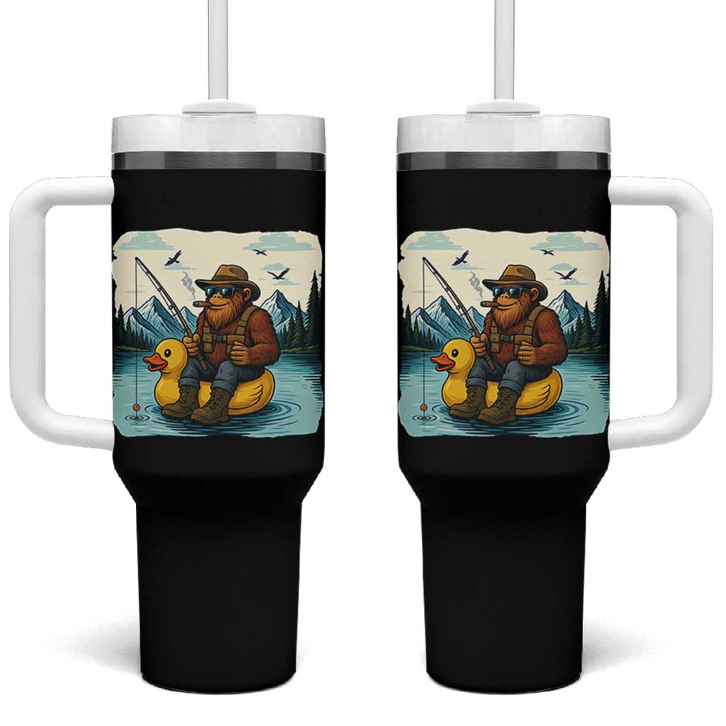 Funny Bigfoot Fishing Tumbler With Handle Sasquatch Sitting Rubber Duckie Cruise - Wonder Print Shop