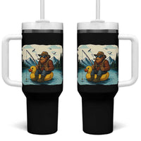 Funny Bigfoot Fishing Tumbler With Handle Sasquatch Sitting Rubber Duckie Cruise - Wonder Print Shop