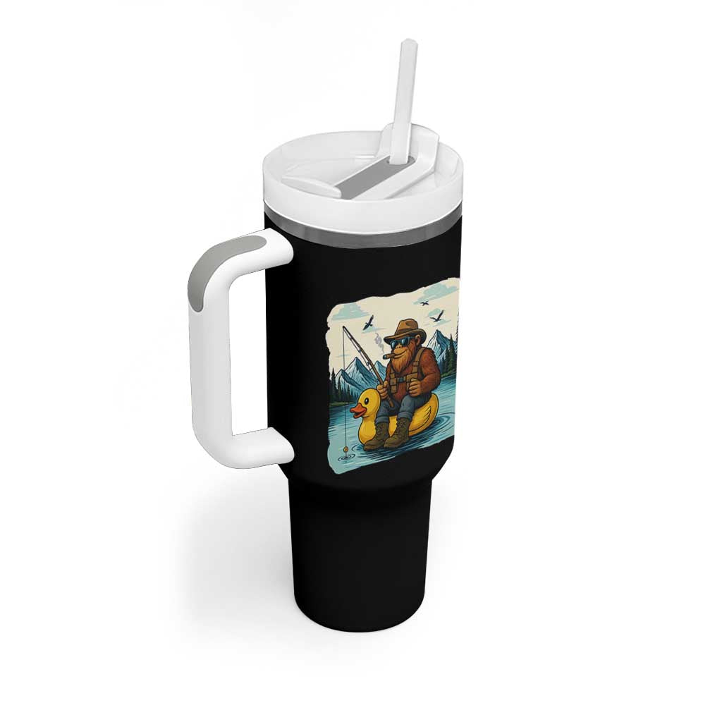 Funny Bigfoot Fishing Tumbler With Handle Sasquatch Sitting Rubber Duckie Cruise - Wonder Print Shop