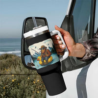 Funny Bigfoot Fishing Tumbler With Handle Sasquatch Sitting Rubber Duckie Cruise - Wonder Print Shop