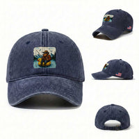 Funny Bigfoot Fishing Washed Cotton Baseball Cap Sasquatch Sitting Rubber Duckie Cruise