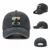 Funny Bigfoot Fishing Washed Cotton Baseball Cap Sasquatch Sitting Rubber Duckie Cruise