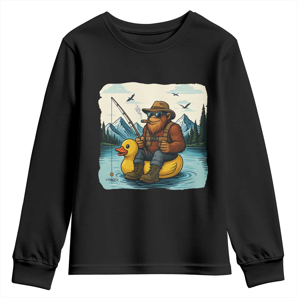 Funny Bigfoot Fishing Youth Sweatshirt Sasquatch Sitting Rubber Duckie Cruise - Wonder Print Shop
