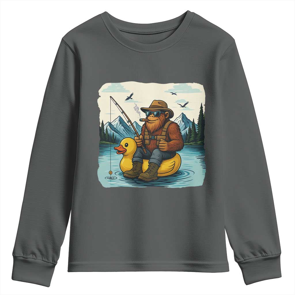 Funny Bigfoot Fishing Youth Sweatshirt Sasquatch Sitting Rubber Duckie Cruise - Wonder Print Shop