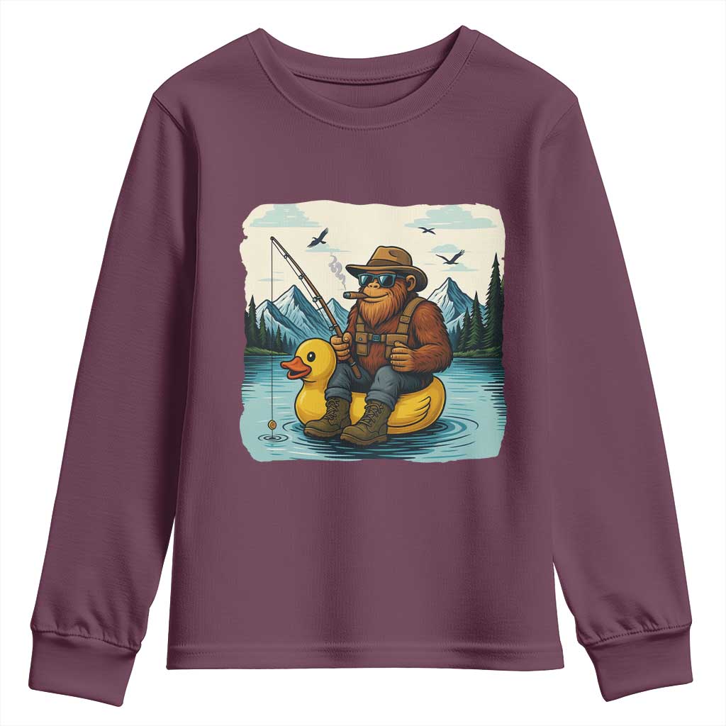 Funny Bigfoot Fishing Youth Sweatshirt Sasquatch Sitting Rubber Duckie Cruise - Wonder Print Shop