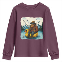 Funny Bigfoot Fishing Youth Sweatshirt Sasquatch Sitting Rubber Duckie Cruise - Wonder Print Shop