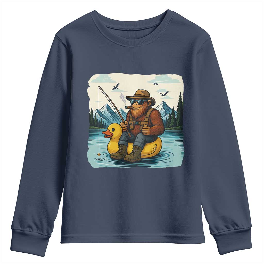 Funny Bigfoot Fishing Youth Sweatshirt Sasquatch Sitting Rubber Duckie Cruise - Wonder Print Shop