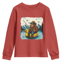 Funny Bigfoot Fishing Youth Sweatshirt Sasquatch Sitting Rubber Duckie Cruise - Wonder Print Shop