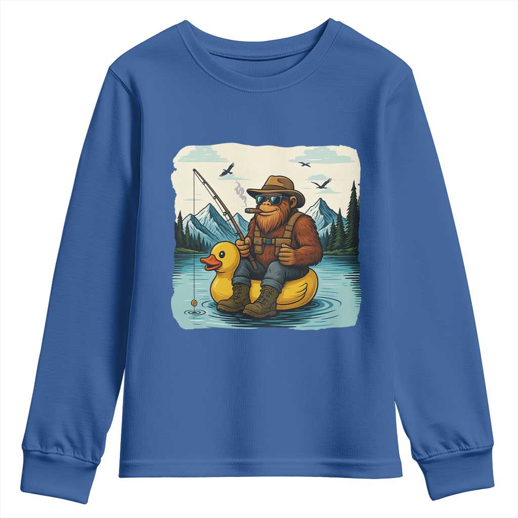 Funny Bigfoot Fishing Youth Sweatshirt Sasquatch Sitting Rubber Duckie Cruise - Wonder Print Shop