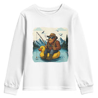 Funny Bigfoot Fishing Youth Sweatshirt Sasquatch Sitting Rubber Duckie Cruise - Wonder Print Shop