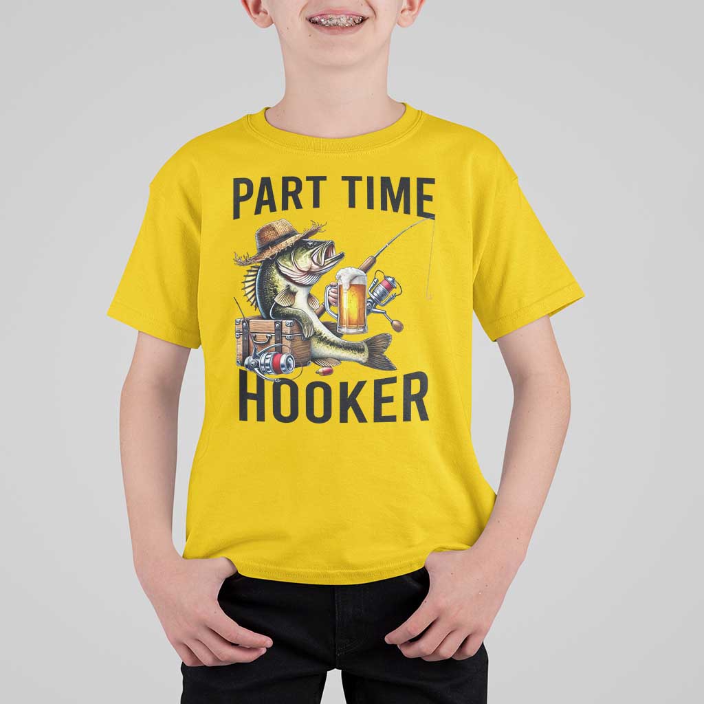 Part Time Hooker T Shirt For Kid Funny Bass Fishing Beer Joke - Wonder Print Shop