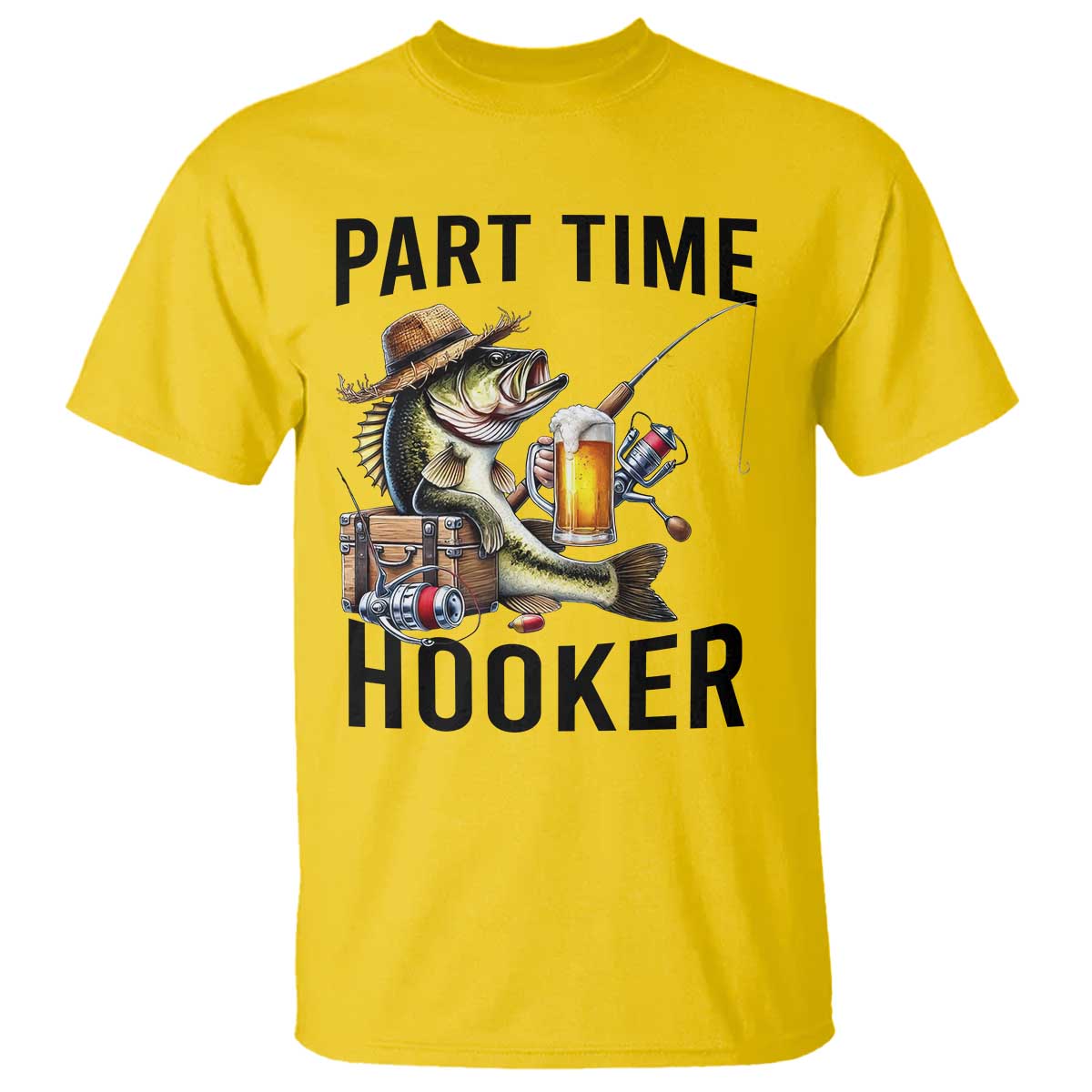 Part Time Hooker T Shirt Funny Bass Fishing Beer Joke - Wonder Print Shop