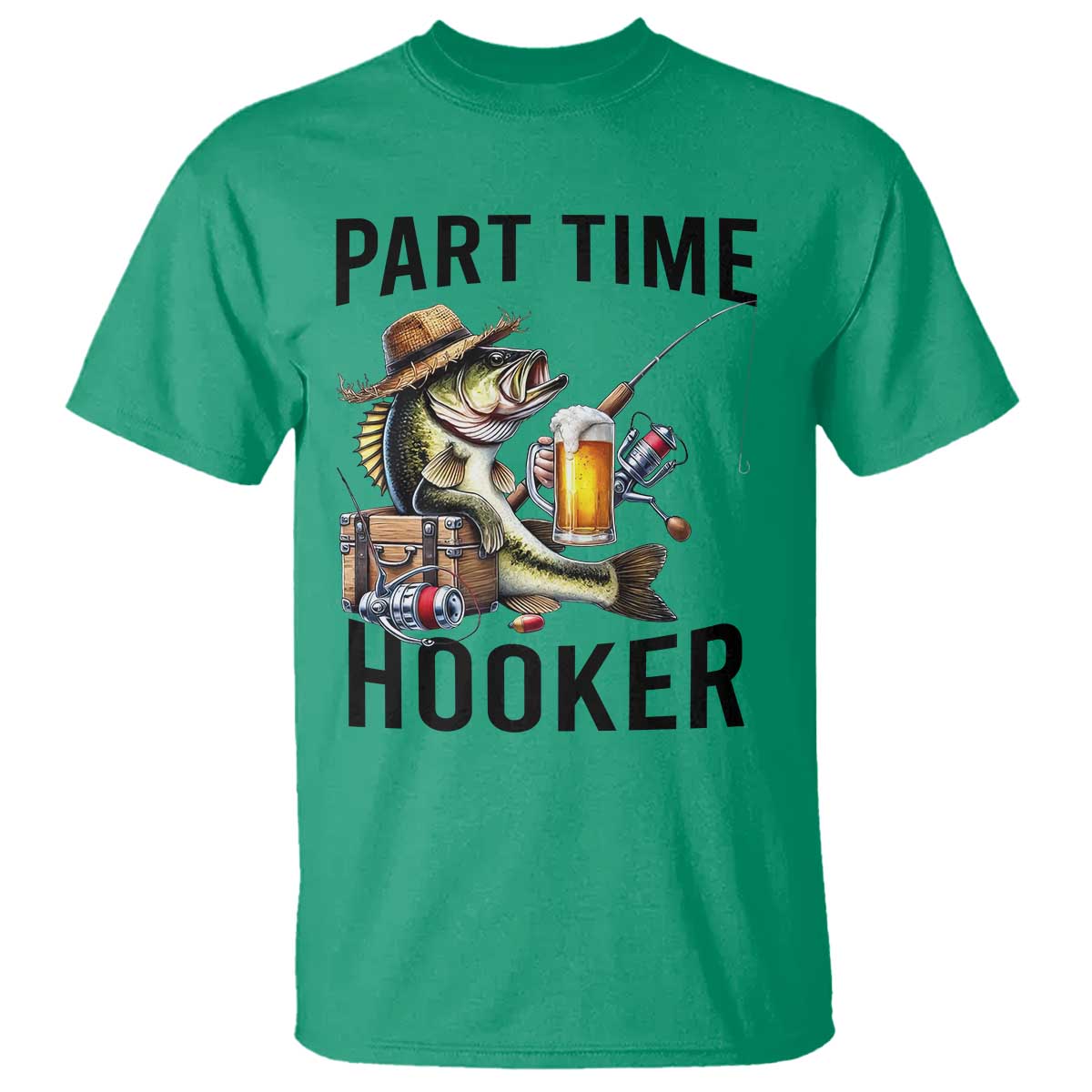 Part Time Hooker T Shirt Funny Bass Fishing Beer Joke - Wonder Print Shop