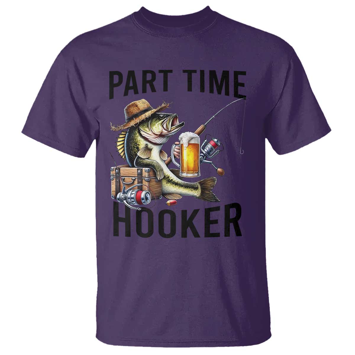 Part Time Hooker T Shirt Funny Bass Fishing Beer Joke - Wonder Print Shop